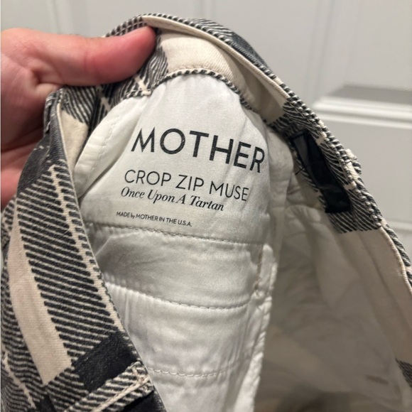 MOTHER Jeans Brand Side Zip Muse Plaid Pants Cream Black Size 24 - Picture 4 of 6